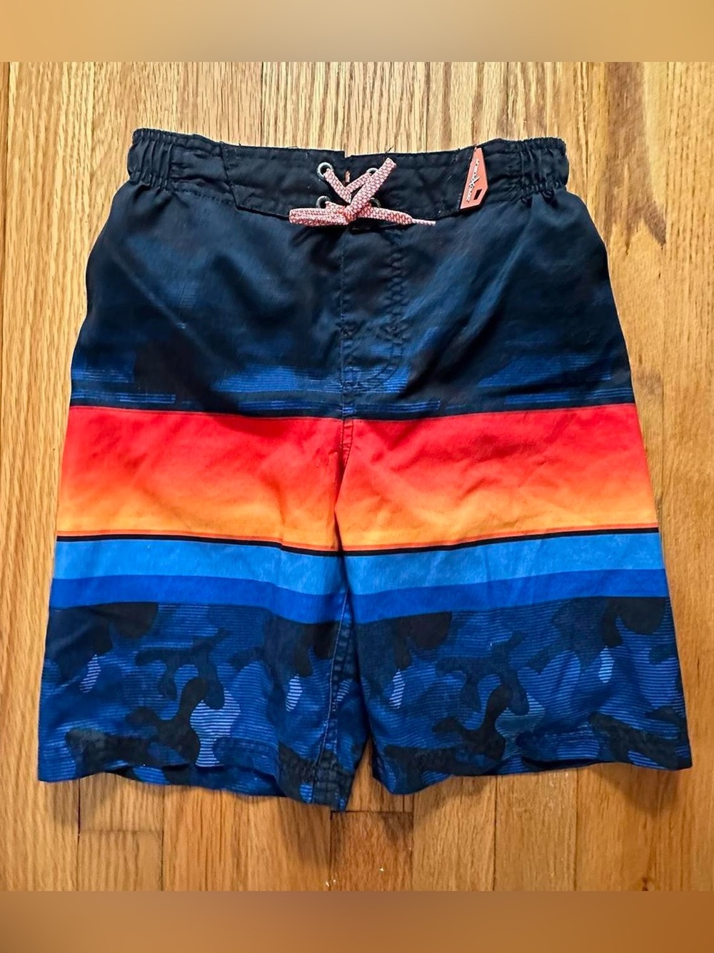 ZeroXposur Boys Swim Trunks Size Medium 8 Blue Orange Striped Polyester
